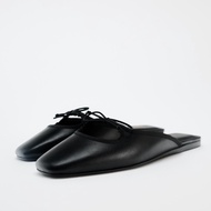 2025 imported Spain ZARAˉ 2024 Spring And Summer New Womens Shoes Red Bow Decoration Leather Flat Mu