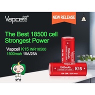 Vapcell K15 18500 1500mah 15A 25A High Drain 3.7V Li-ion Rechargeable Battery