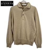 Brunello Cucinelli 棕色羊絨亨利領 Polo 針織衫，48 碼 [二手]