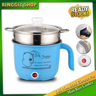 Ringgit Shop 1.8L Non Stick Electric Pot /Mini Rice Cooker With Steamer Frying Pan Electric Cooker  Pot Periuk Nasi