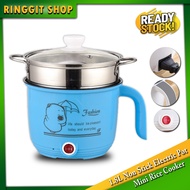 Ringgit Shop 1.8L Non Stick Electric Pot /Mini Rice Cooker With Steamer Frying Pan Electric Cooker  