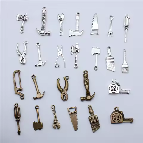 20pcs Tools Vise Wrench Saw Hammer Ax Screwdriver Charms Zinc Alloy Pendant for DIY Charm Choker Nec