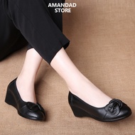 QiaoYiLuo เป็นแฟชั่นผู้หญิงนิ้วเท้าเวดจ์ใหม่โบว์ส้นสูงรองเท้าผู้หญิงหนังสบายกับรองเท้าเดียว
