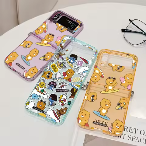 Cute Cartoon K-KAKAO F-FRIENDS Cases for Samsung Galaxy Z Flip3 Flip4 Flip5 Flip6 Flip7 5G Semi-tran