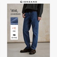 GIORDANO Men Jeans Fleece Lined Mid Rise Denim Jeans Classic Five-Pocket Fashionable Casual Regular 