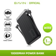 BAVIN 10000mAh Powerbank Built-in 3 in 1 Cable for Micro USB Lighting and Type-C & 2.1A Dual Univers