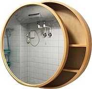 Round Bathroom Mirror Cabinet, Bathroom Wall Storage Cabinet Sliding Mirror Medicine Cabinet with Steel Gliding Stainless Wooden Frame,Black_50CM