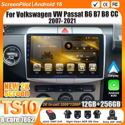 For Volkswagen VW Passat B6 B7 B8 CC 2007- 2021 Android 16 Car Radio 2 din Multimedia Video Player C