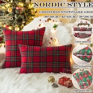 Pillow Cover Home Christmas Decoration Cotton Linen Snowflake Grid Pattern Sofa Cushion Cover 30x50/