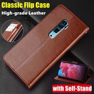 For OPPO Reno 10X zoom 6.6 inch CPH1919 Genuine Leather Case Vintage Wallet Simple Folding Flip Protective Case with Kickstand Card Holder Cover