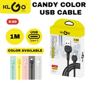 KLGO S-8D 2.4A 1M Fast Charger USB Data Cable Mobile Charging Macaroon Color for Type C