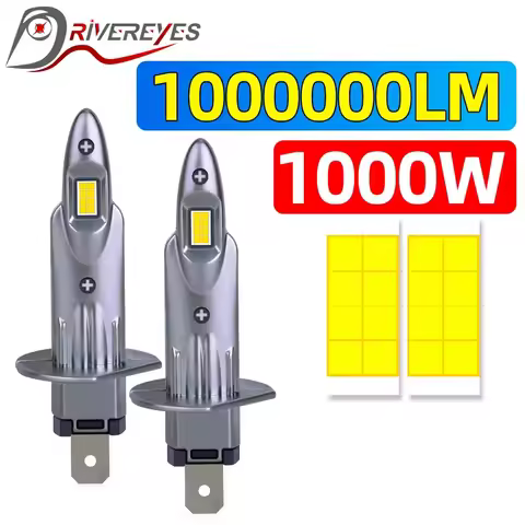 H7 H1 LED 2PCS Car Headlight 1000W 1000000LM 8054 CSP Chips T10 Bulb Wireless Fanless 6000K Turbo Li