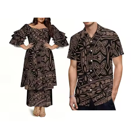 New Custom-Printed Polynesian Couple Outfit A Ladies' Three-Layer Sleeve Suit Consisting A Top And A