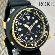 SEIKO PROSPEX Men's Watch Tuna Tank Black Gold Rubber Strap DIVERS Diver