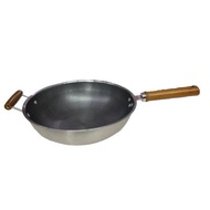 Honeycomb Iron Wok With Wooden Handle#34cm#36cm