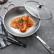 ASD Wok Wok 304 Stainless Steel Uncoated Wok 32cm Flat Bottom Induction Cooker Gas Universal TV1332