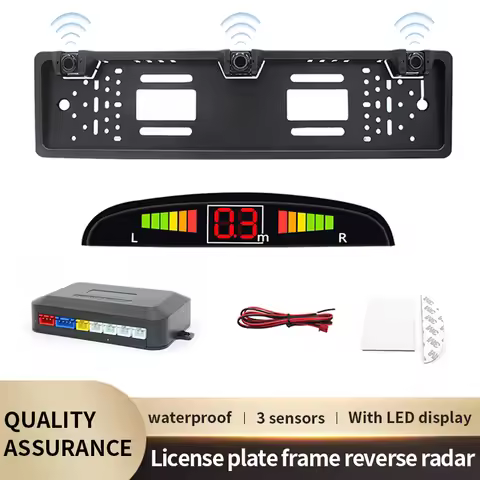 European License Plate Car Reverse Radar System Parking Sensor With Crescent LED Display Screen