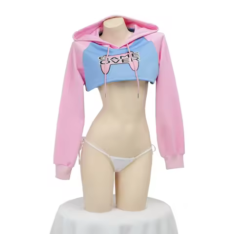 Halloween Cosplay Pink Blue Hoodie Crop Top Nightgown Student Costume