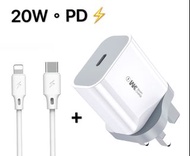 20W USB-C Power Adapter + USB-C to Lightning Cable ; 20W USB-C 電源轉換器 + USB-C 至 Lightning 連接線 快速充電充電器 For iPhone 12 Pro Max / 12 / 12 Mini / 12 Pro 白 White