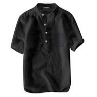 ✨[Local Stock] Men polo shirt White Beach Polo Linen Chinese Collar Short Sleeved bohemian Casual t 