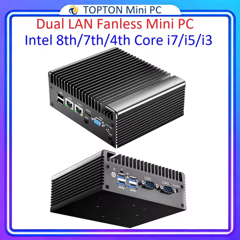 Topton Firewall Mini PC Fanless Dual LAN Intel Core i7 4500U i5 8250U i3 7100U 6xUSB HDMI+VGA Indust