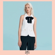 [asv rs25] Rhoda Halterneck Top เสื้อผู้หญิง คล้องคอ แขนกุด แต่งคอปกพร้อมโบว์ผูกคอ แต่งกระเป๋าด้านหน