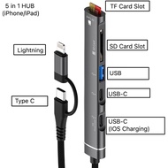 5 in 1 Apple Lightning Type C to Combo USB HUB (TF Card/Charging/SD Card/Earpiece/USB/Data Transmission)