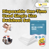 [Disposable Bed Sheet] One-Time 3-in-1 Single Size Bedsheet Set Pillow Case Quilt Cover Best For Tra