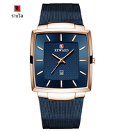 นาฬิกาทรงสี่เหลี่ยมสำหรับผู้ชายนาฬิกาข้อมือธุรกิจแฟชั่นพร้อมวันที่เคลื่อนไหวแบบ Seiko กันน้ำได้นาฬิกาผู้ชายสีทองสีดำสีน้ำเงิน