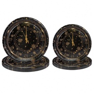 10pcs/20pcs/50pcs 2026 New Year Oclock Paper Plates Black And Golden 7 Inch 9 Inch Happy New Year Di