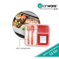 Elianware E-1229 BPA-Free Plastic 3 Compartment Bento Lunch Box Set Food Keeper Container Tupperware