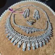 ชุดเครื่องประดับเจ้าสาวพร้อมสร้อยคอและต่างหู Zircon Sparkling ชุดเครื่องประดับสุดหรู กล่องของขวัญ ชุ