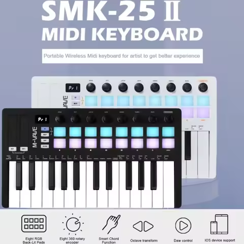 M-VAVE SMK-25 II MIDI Pad Controller Keyboard USB Mini 25 Key,16 RGB Drum Pads,8 Knobs and Music Pro