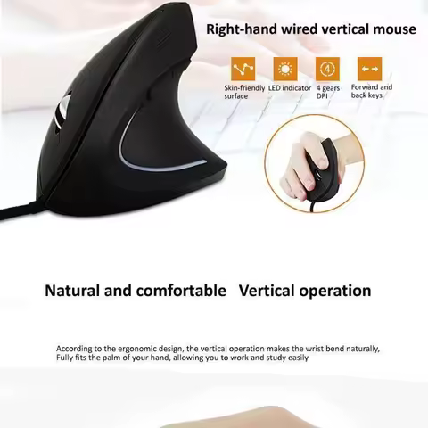 Wired Right Hand Vertical Mouse Ergonomic Gaming Mouse Wrist Healthy Mause for PC Computer