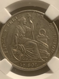 1928年秘魯1/2 Sol銀幣 NGC AU55