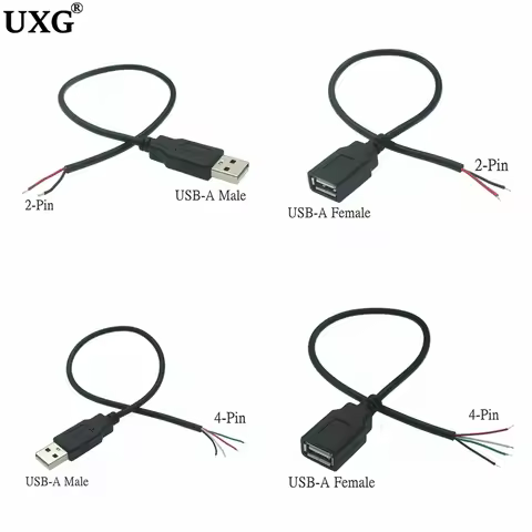 0.3m/1m/2m Power Supply Cable 2 Pin USB 2.0 A Female Male 4 Pin Wire Jack Charger Charging Cord Exte