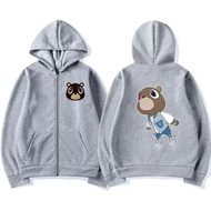 Kanye West Graduation Dropout Bear Zipper Hoodie แจ็คเก็ตฮู้ดซิปสำหรับผู้ชายและผู้หญิง ทรงหลวม แขนยา
