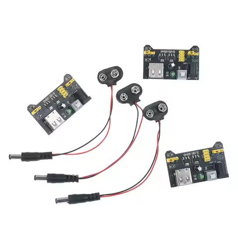1Pcs MB102 Solderless Breadboard Power Supply Module 3.3V 5V With 9V Battery Clip Power Cable 2.1x 5