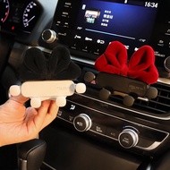 【Lowest Price】Bowknot Car Mobile Phone Holder Car Mounted Phone Holder Gravity Slide-in Car Phone Holder Creative Car Air Outlet Mobile Phone Navigation Fixed Support Bracket