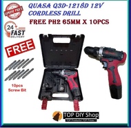 🔥FREE GIFT🔥QUASA Q3D-1218D 12V Cordless Drill Screwdriver 2 Speed