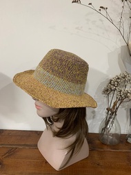 夾花系列遮陽帽。夏天寬帽檐紳士帽。咖/小麥/淺綠/黃。草帽