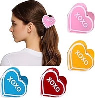 BVGA 4 Pcs Valentines Hair Claw Clips for Women Valentines Acrylic Medium Candy Heart Conversation X