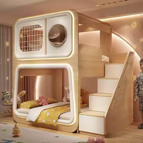 Children's Guardrail Space Capsule Bed Small Innovative Creative Bunk Bed Sibling High and Low Compo