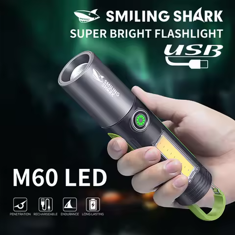 Smiling Shark Ultra Bright Flashlight LED Camping Light Pocket Portable Rechargeable Outdoor Zoomabl