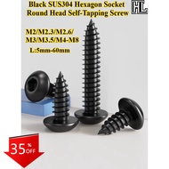 [ HL-ZGLS] Black SUS304, Hexagon Socket Round Head Self-Tapping Screw, M2/M2.3/M2.6/M3/M3.5/M4-M8, H
