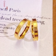 ring cincin 5G Gold Color Sand Gold Plated 999 Four-leaf Clover Lace Ring Men Women Couple Ring Clov