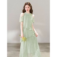 Halterneck Green Dress Island Wear Classy Long Skirt