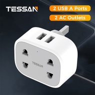 TESSAN Extension Plug Power Socket Shaver Plug Adapter With 2 USB Port Output 2.4A Fast Charging  Wa