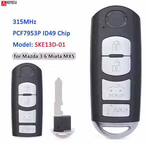 KEYECU Remote Car Key Fob 4 Button FSK 315MHz ID49 PCF7953P Chip for Mazda 3 6 Miata MX5 2014 2015 2