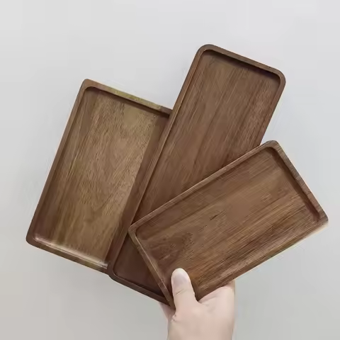 Acacia Wood Coffee Tray Rectangular Food Cup Trays Decorative Wood Plate Dessert Candy Acacia Wood G